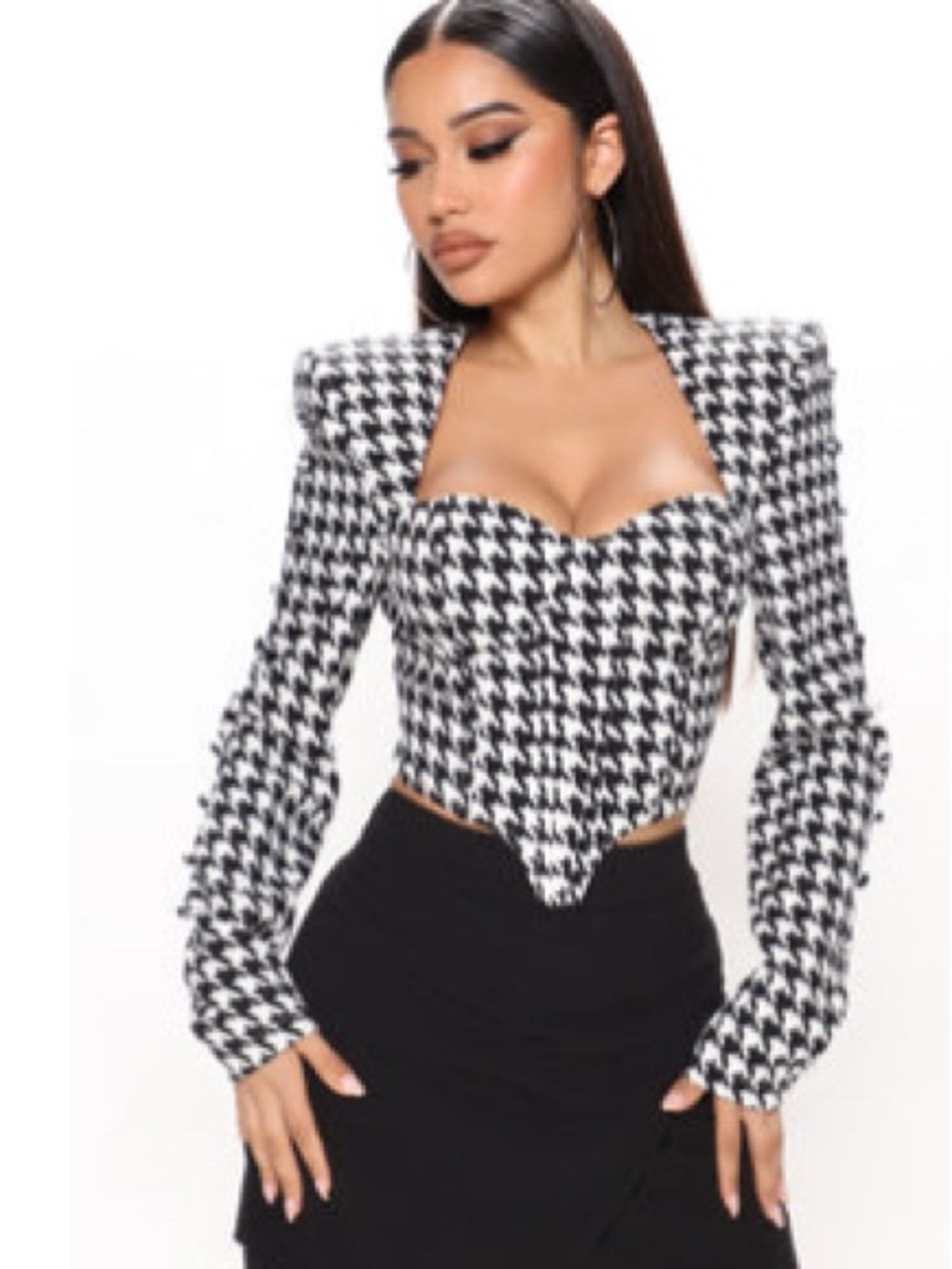 Houndstooth Sweetheart Corset Top - Black & White